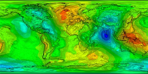 Mapa de gravidade feito pelo Satélite Goce