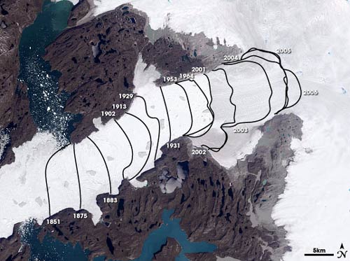 derretimento do gelo na groenlândia ao longo dos anos