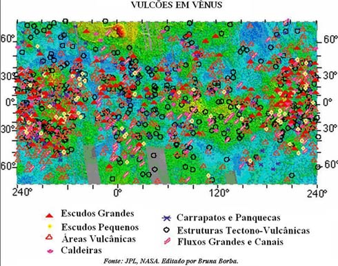 Mapa dos vulcões de Vênus