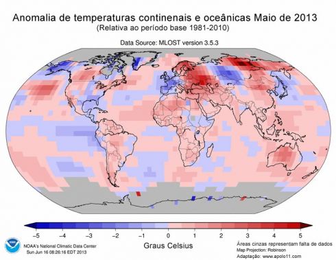 Anomalia Global de temperatura para o mes de maio de 2013