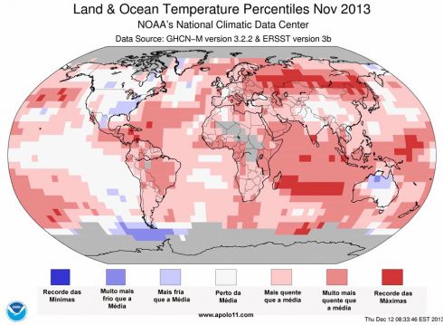 Anomalia de Global para Temperatura novembro de 2013
