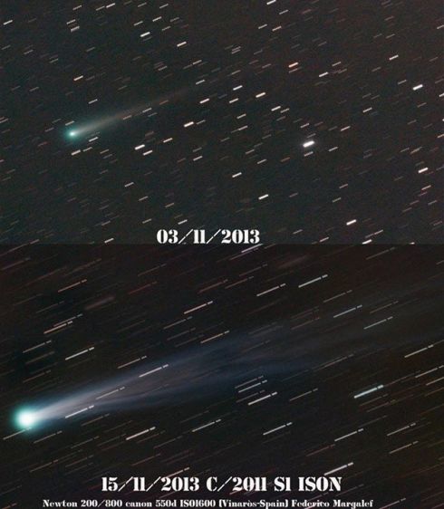 Comparação do brilho do Cometa ISON em Outburst