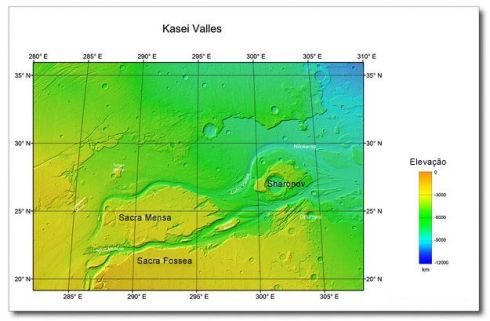 Marte - Mapa topogrfico de Kasei Valles