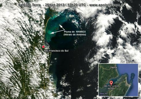 Imagem de satélite de explosão em fabrica em Santa Catarina