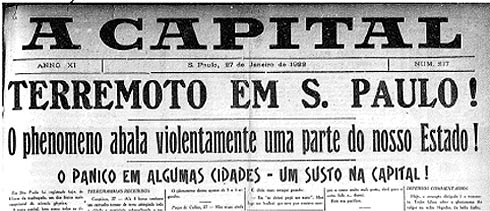 Capa de jornal com terremoto em So Paulo