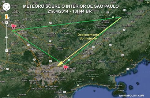 Meteoro em São Paulo - trajetóriaa