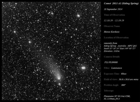 Foto do cometa C/2013 A1 Siding Spring