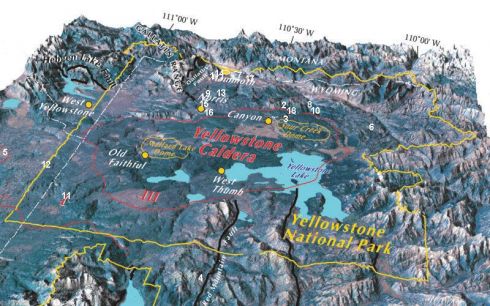 Mapa da caldeira do vulcão Yellowstone