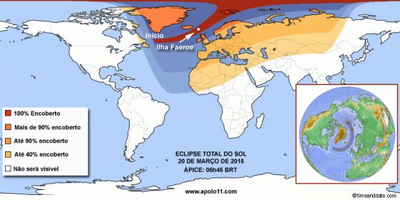Mapa do eclipse de marco de 2015