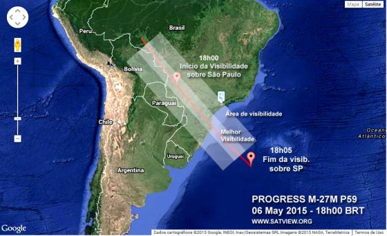 Cargueiro espacial Progress sobre o Brasil