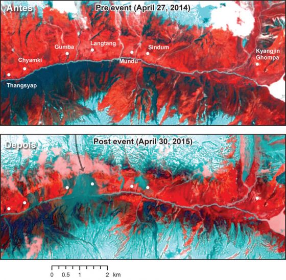 Imagem de satelite do terremoto no Nepal