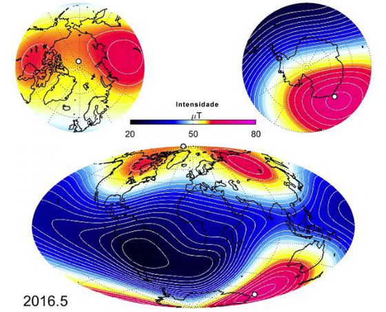 Campo magnetico da Terra em maio de 2016