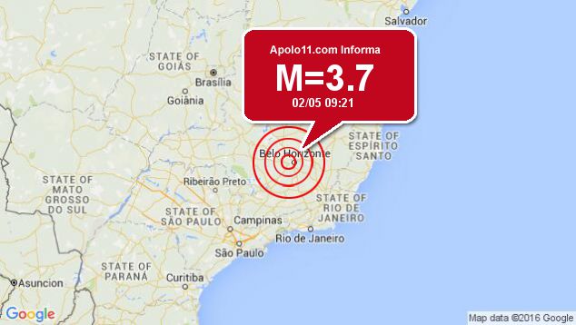 Terremoto de 3.7 pontos  registrado a 8 km de Betim, MG