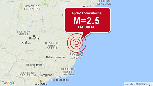 Terremoto de 2.5 pontos  registrado a 17 km de Vereda, BA