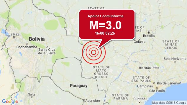 Terremoto de 3.0 pontos  registrado a 142 km de Rio Verde de Mato Grosso, MS