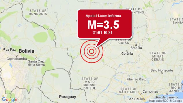 Terremoto de 3.5 pontos  registrado a 35 km de Pedra Preta, MT
