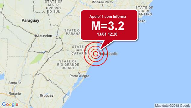 Terremoto de 3.2 pontos  registrado a 6 km de Santo Amaro da Imperatriz, SC