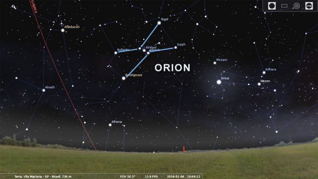 Carta celeste mostra a posicao da Nebulosa de Orion