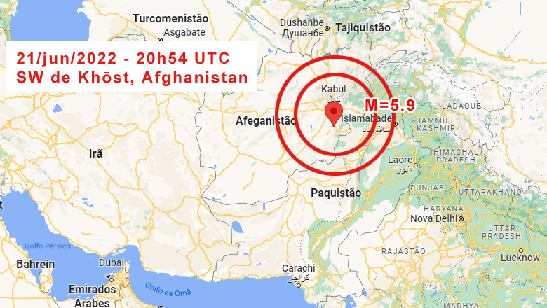 Localizao exata do tremor de magnitude 5,9 entre o leste do Afeganisto e extremo noroeste do Paquisto.