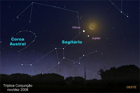 Carta celeste - Tripla conjuno Lua, Vnus e Jupiter