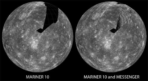 Mosaico de imagens de Mercrio feito pela Messenger e Mariner 10