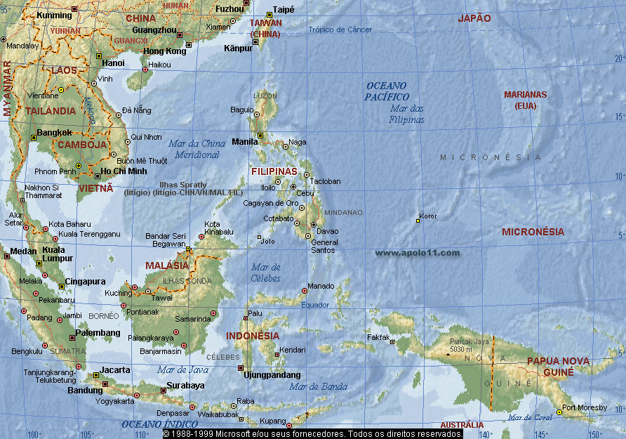 Mapa da sia e Mar da Filipinas