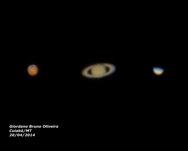 Marte, Saturno e Vênus fotografados no dia 20/04/2014 em Cuiabá/MT