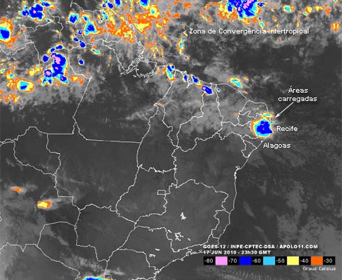 Imagem de satélite enchentes Pernambuco e Alagoas