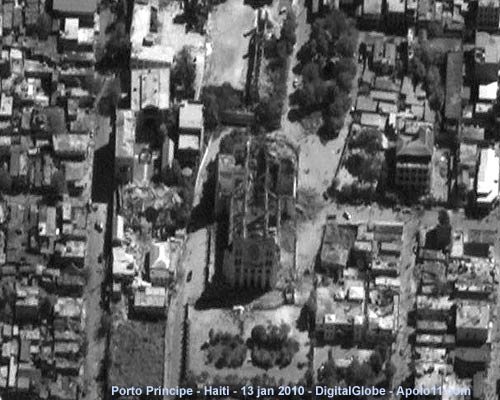 Imagem de satélite de Porto Principe - Haiti - Vista da catedral destruida