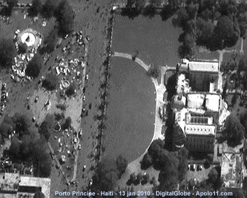 Imagem de satélite de Porto Principe - Haiti - Vista do palácio presidencial destruido