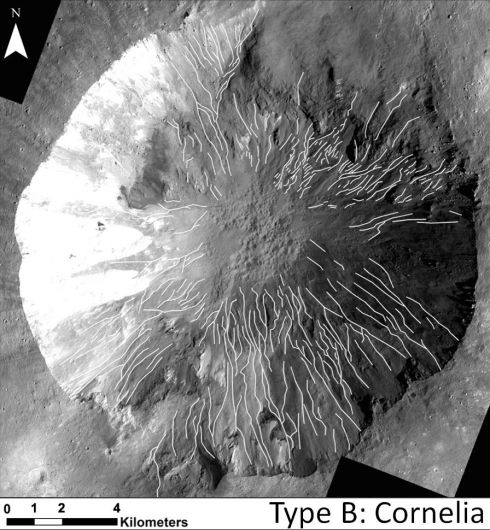 Ravinas em cratera asteroide Vesta