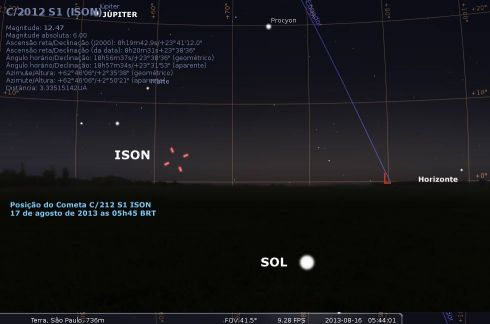 Carta celeste do cometa ISON em 17 de agosto de 2013