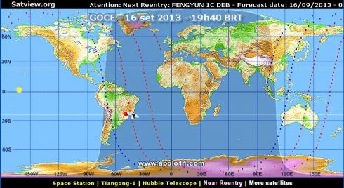 Posição do satélite GOCE sobre o Brasil