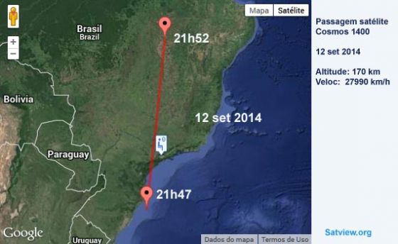 Pasagem do satélite cosmos 1400 sobre o Brasil