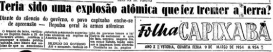 Manchete sobre o terremoto de 1955 no Brasil