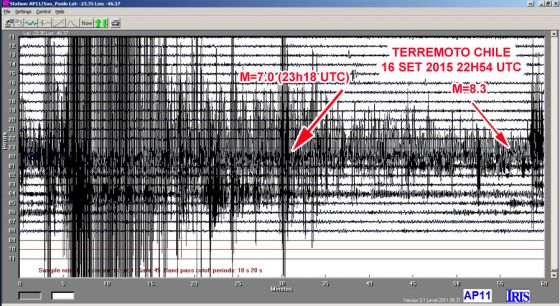 Sismograma terremoto no chile em 16 de setembro de 2015