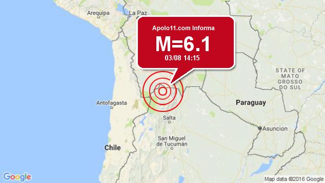 Forte terremoto atinge Argentina, a 48 km de Abra Pampa
