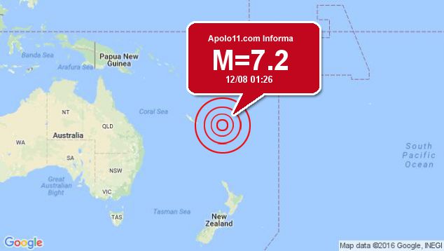 Forte terremoto atinge New Caledonia, a 122 km de Ile Hunter