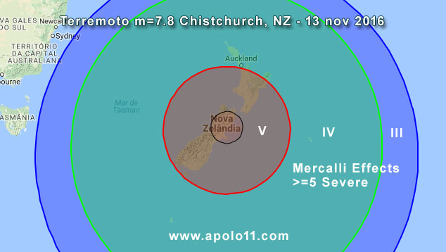 Escala Mercali - terremoto 7.8 Nova Zelandia