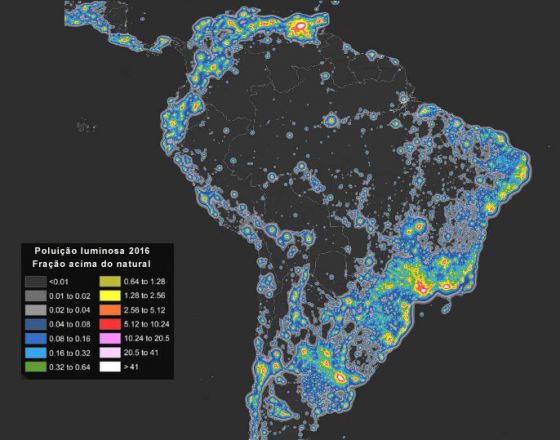 Mapa da poluicao Luminosa sobre o Brasil