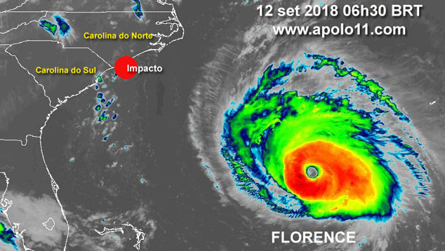Imagem de satelite do furacao Florence em 12 de setembro de 2018