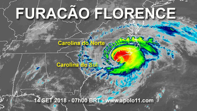 Imagem de satelite do furacao Florence em 14 de setembro de 2018