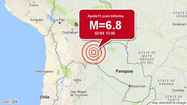 Forte terremoto sacode Bolívia, a 10 km de Carandayti