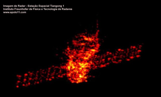 Imagem de radar registrada pelo Instituto Fraunhofer de Fisica e Tecnologia de Radares, da Alemanha mostram que a estacao chinesa Tiangong 1 esta largada a propria sorte.
