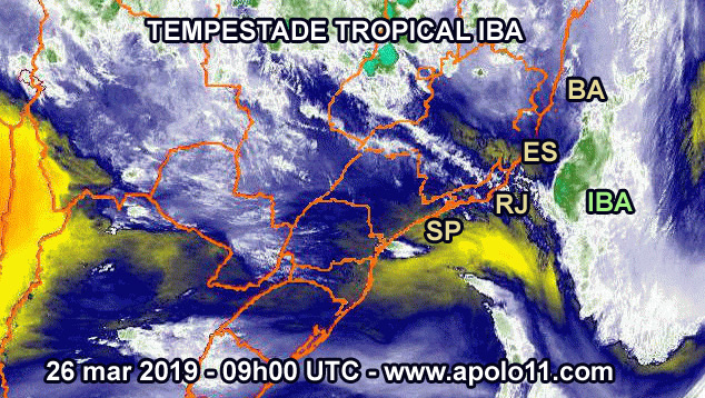 Imagem de Satélite mostra a localizacao da tempestade Iba em 26 de marco de 2019