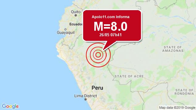 Forte terremoto sacode Peru, a 83 km de Lagunas