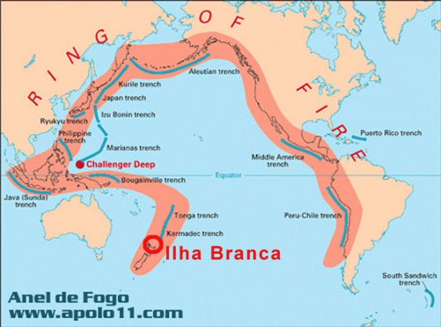 O Anel de Fogo é uma estreita faixa de intensa atividade sísmica e vulcânica situado nas bordas da Bacia do Oceano Pacífico. 