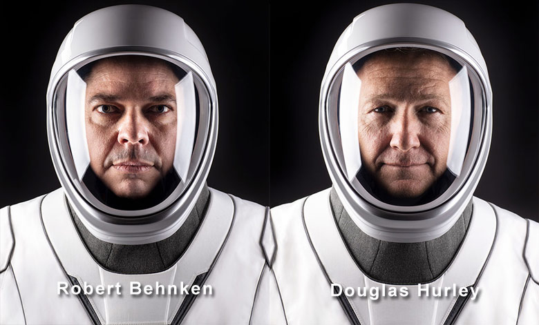 Astronautas Douglas Hurley e Robert Behnken, ambos com duas missões de comando em ônibus espaciais, serão os comandates do primeiro voo tripulado da empresa SpaceX. Hurley e Behnken deverão permanecer na Estação Espacial por dois ou três meses. 