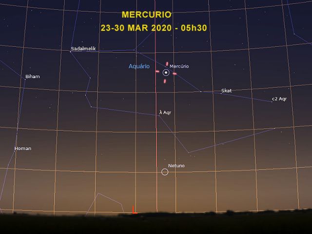 Carta celeste mostra onde encontrar o planeta Mercúrio. Olhe para o céu!