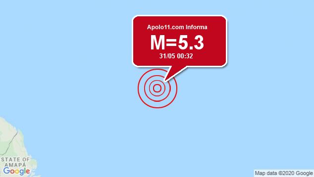 Terremoto de 5.3 pontos é registrado a  1200 km de Acaraú, CE
